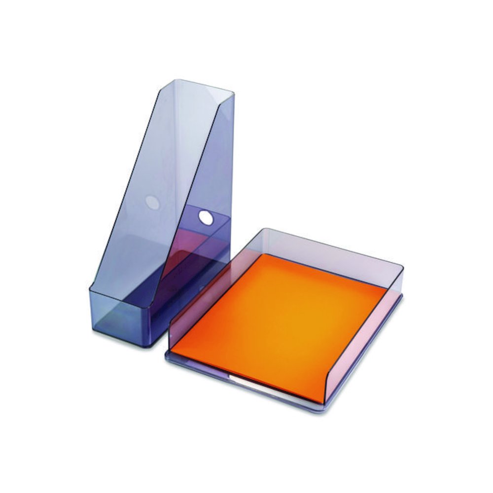 Recycled Plastic Desktop Document Organization Set, (1) Letter-Sized Letter Tray, (1) Magazine File, Translucent Ash. Picture 1