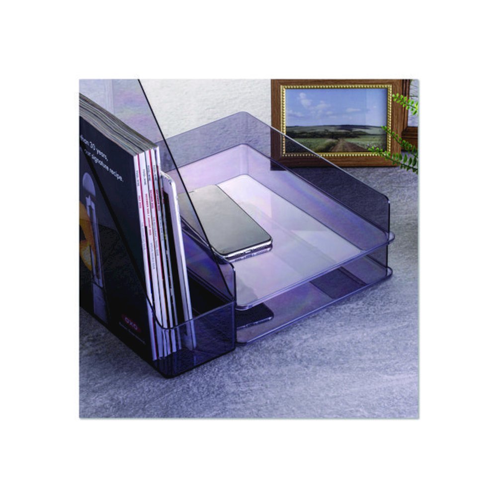 Recycled Plastic Desktop Document Organization Set, (1) Letter-Sized Letter Tray, (1) Magazine File, Translucent Ash. Picture 2