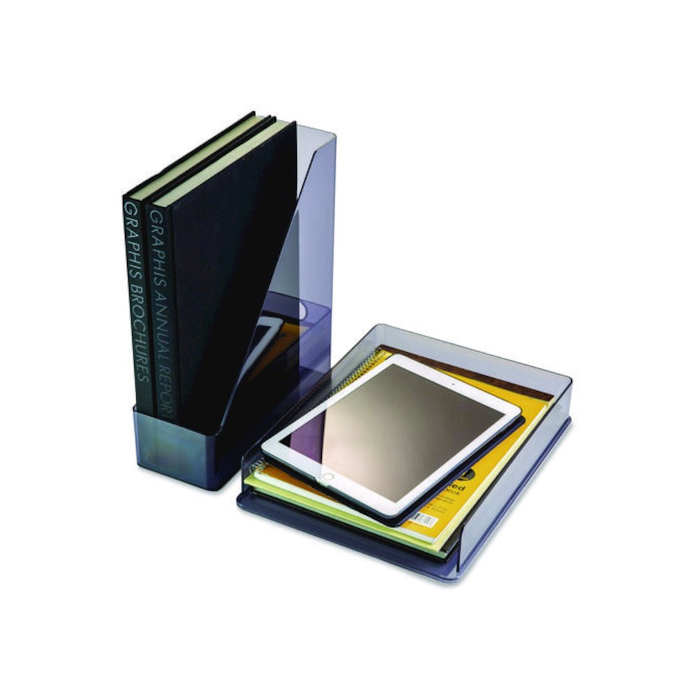Recycled Plastic Desktop Document Organization Set, (1) Letter-Sized Letter Tray, (1) Magazine File, Translucent Ash. Picture 3