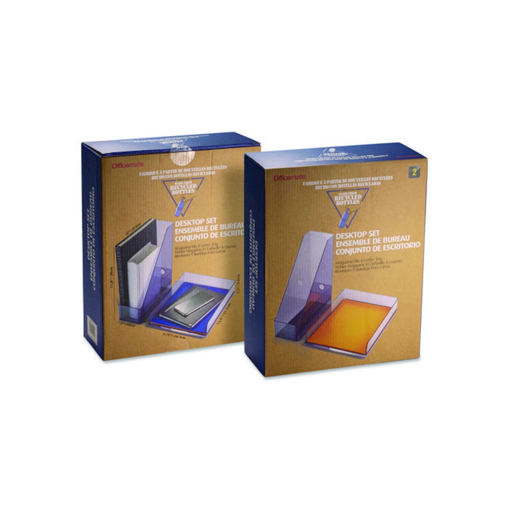 Recycled Plastic Desktop Document Organization Set, (1) Letter-Sized Letter Tray, (1) Magazine File, Translucent Ash. Picture 4