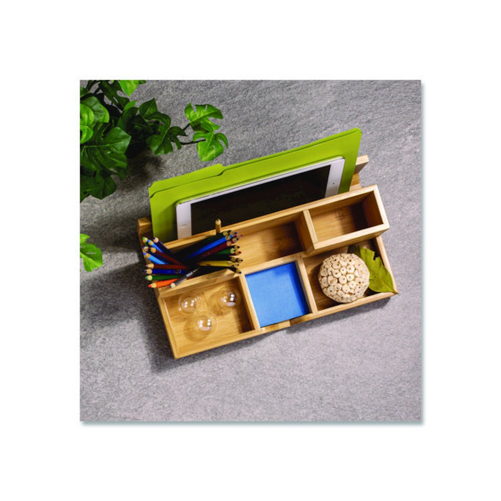 Bamboo Desk Organizer, 7 Compartments, 14.09 x 8.62 x 5.28, Natural Wood Grain, Bamboo. Picture 2