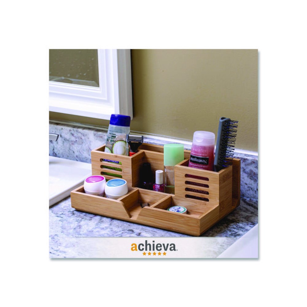 Bamboo Desk Organizer, 7 Compartments, 14.09 x 8.62 x 5.28, Natural Wood Grain, Bamboo. Picture 4