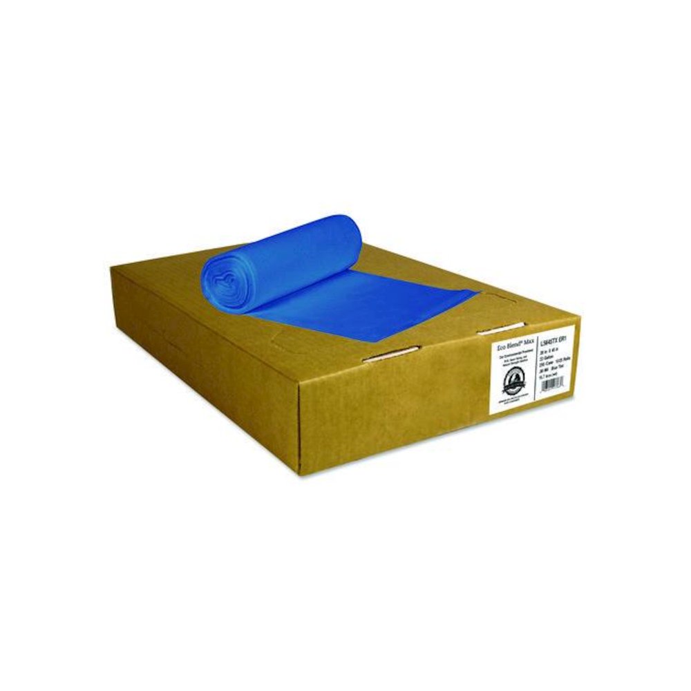 Eco Blend Max Can Liners, 23 gal, 0.8 mil, 28" x 45", Blue, 25 Bags/Roll, 10 Rolls/Carton. Picture 1