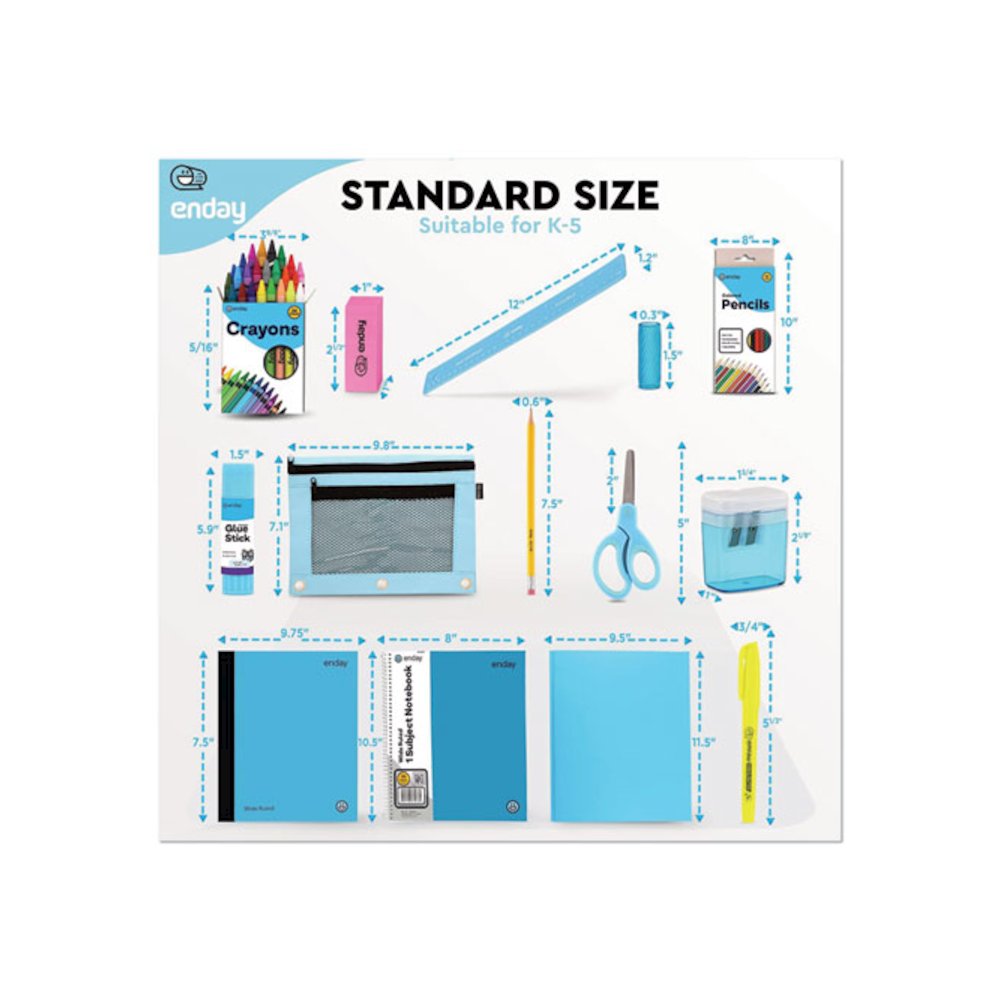 Back to School Supplies Kit for Grades K-5, Blue. Picture 7