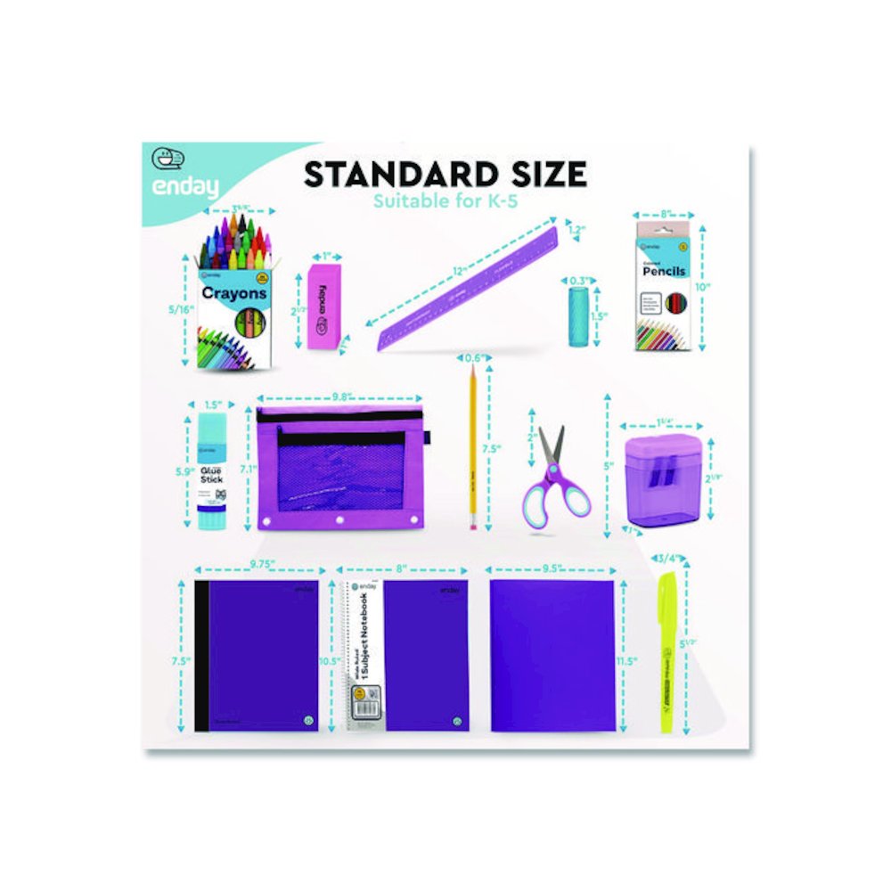 Back to School Supplies Kit for Grades K-5, Purple. Picture 7