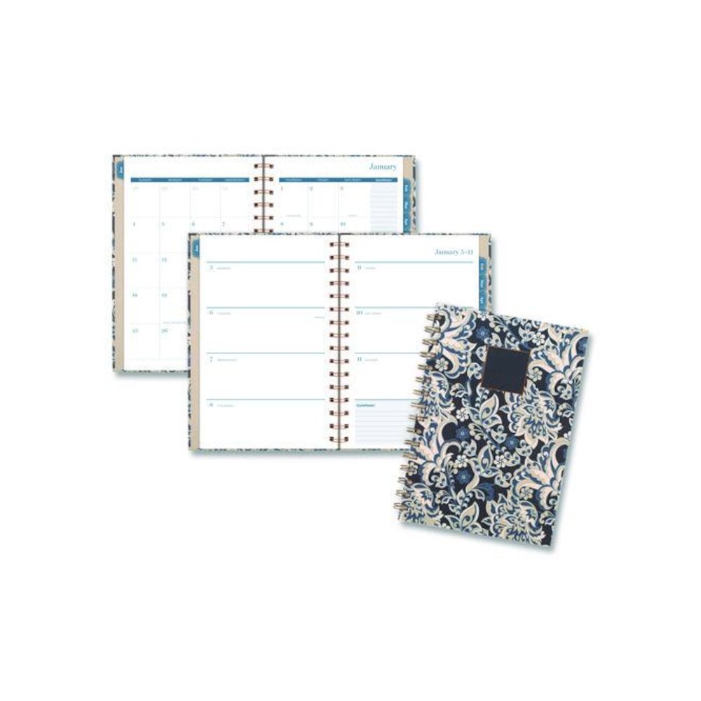 Elizabeth Weekly/Monthly Planner, 8.5 x 5.5, Floral Artwork, Blue Cover, 12-Month (Jan-Dec): 2026. Picture 1