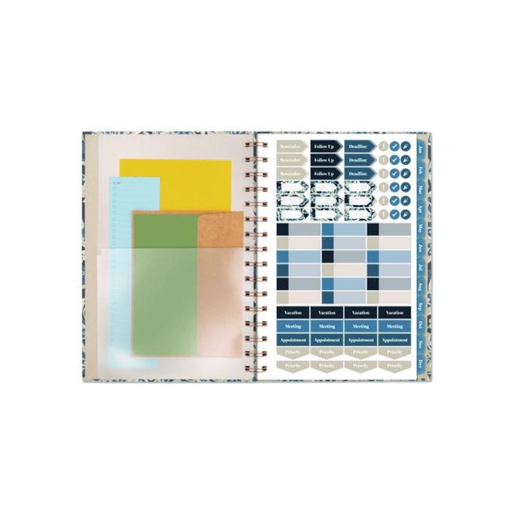 Elizabeth Weekly/Monthly Planner, 8.5 x 5.5, Floral Artwork, Blue Cover, 12-Month (Jan-Dec): 2026. Picture 5