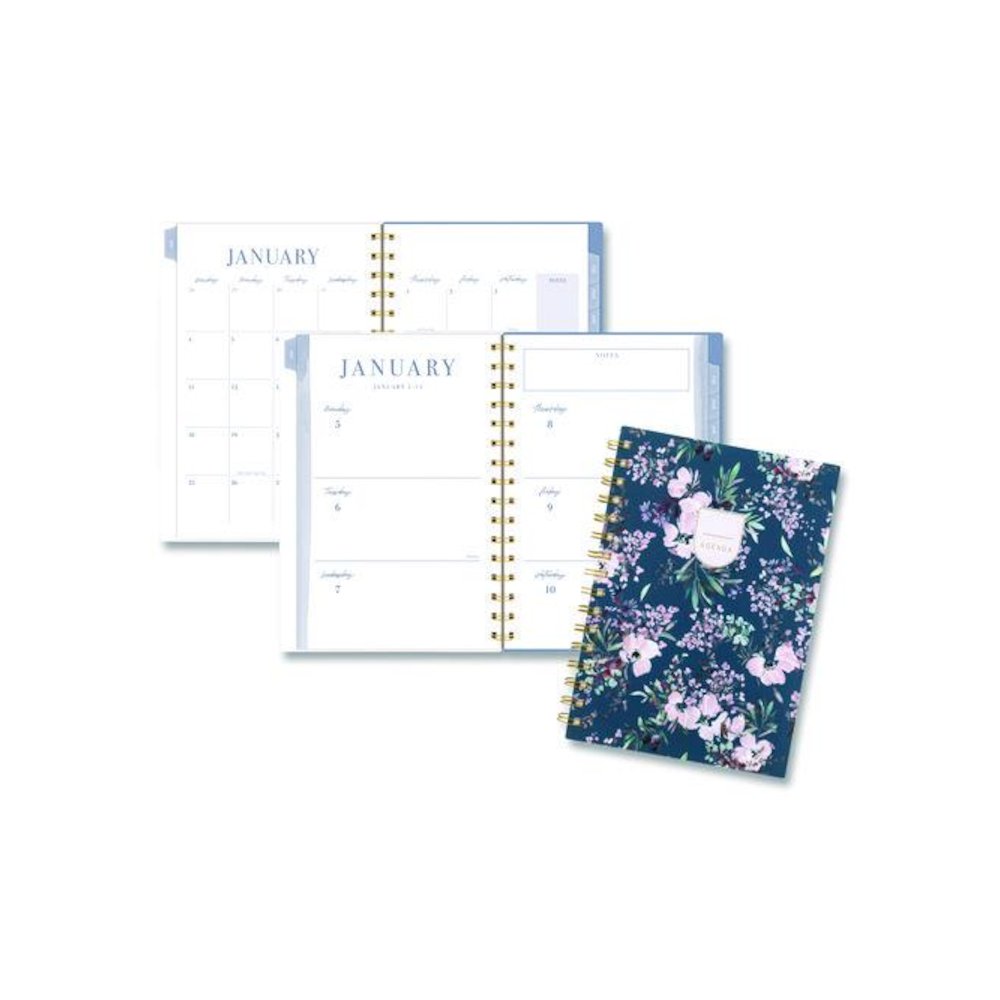 Weekly/Monthly Calista Floral Planners, 8.5 x 5.5, Floral Artwork, Blue/Purple/Green Cover, 13-Month: Jan 2026 to Jan 2027. Picture 1