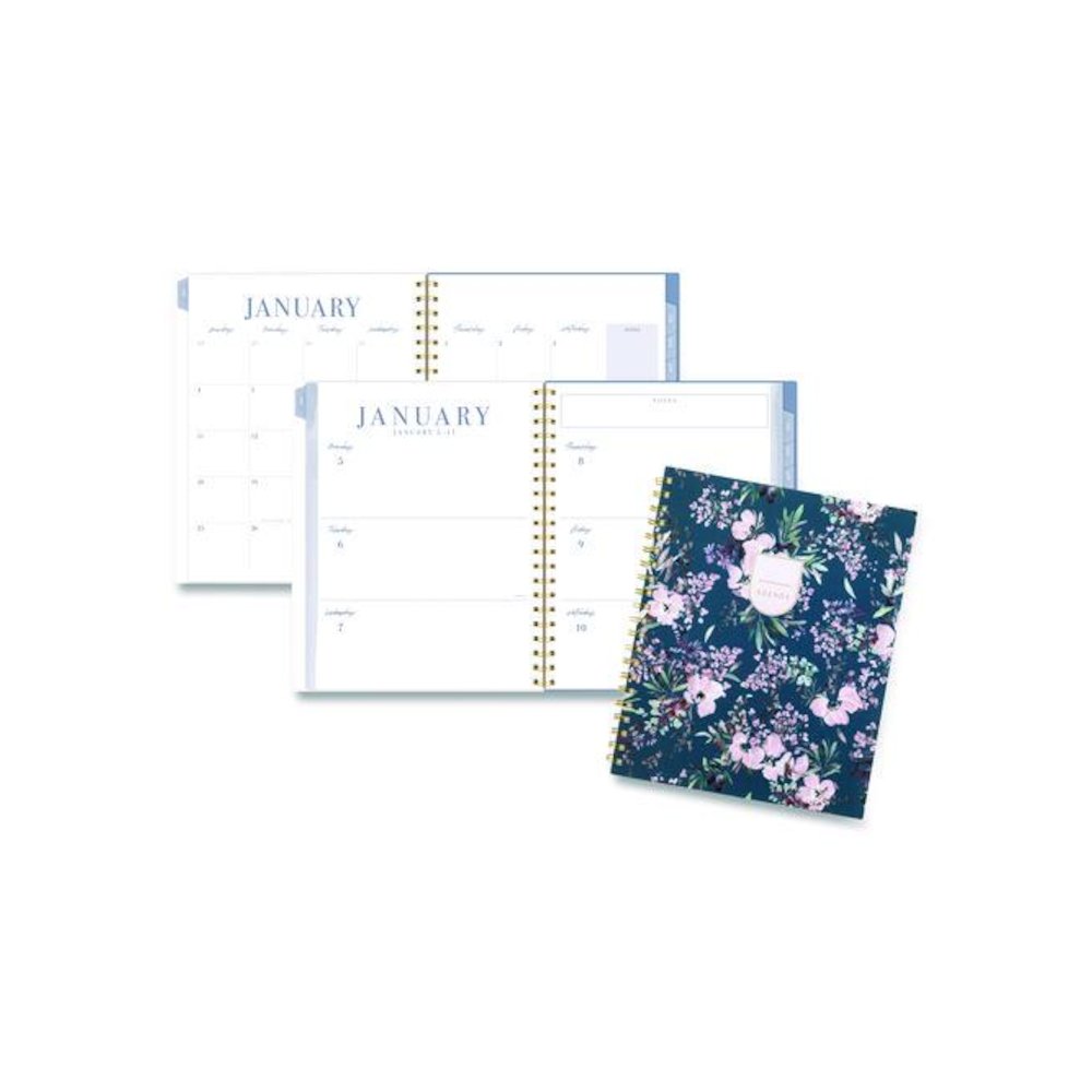 Weekly/Monthly Calista Floral Planners, 11 x 8.5, Floral Artwork, Blue/Purple/Green Cover, 13 Month: Jan 2026 to Jan 2027. Picture 1