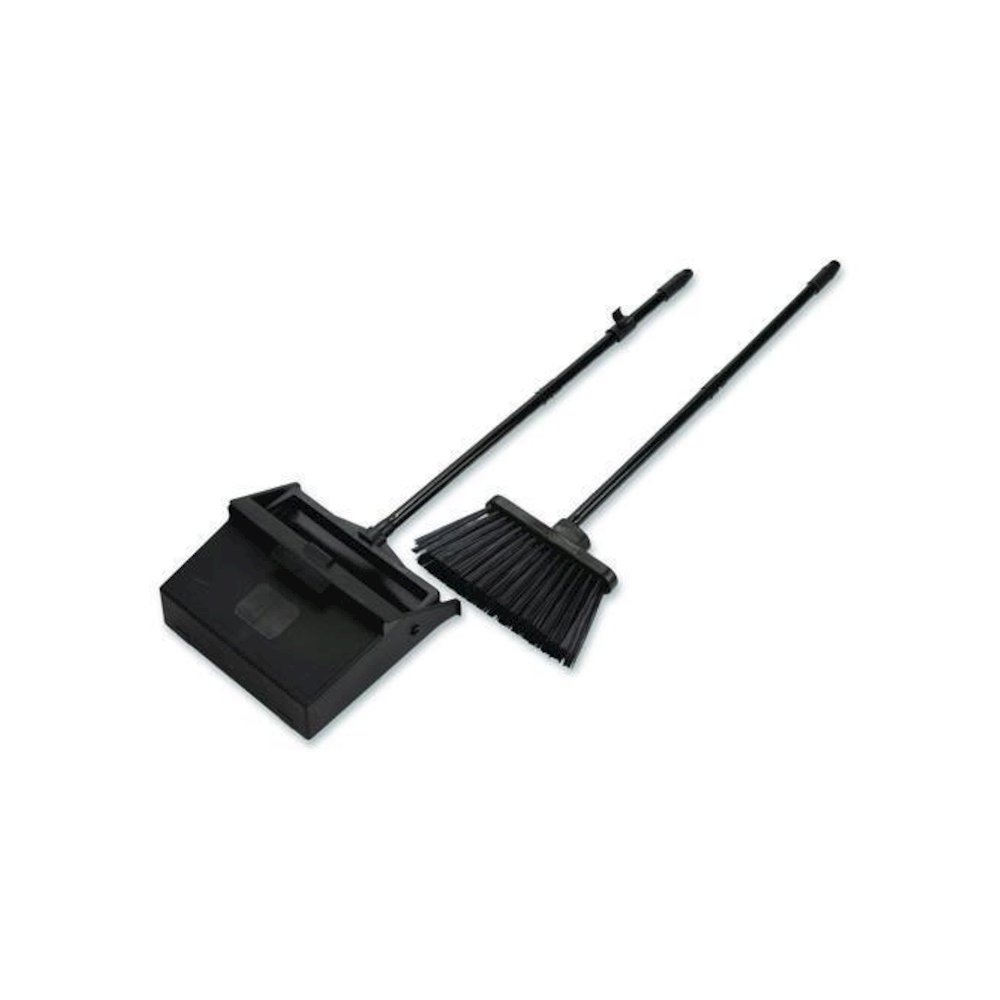 Duo-Pan Upright Dust Pan and Broom, 11.8 x 36, 24.5" Handle, Plastic, Black. Picture 3