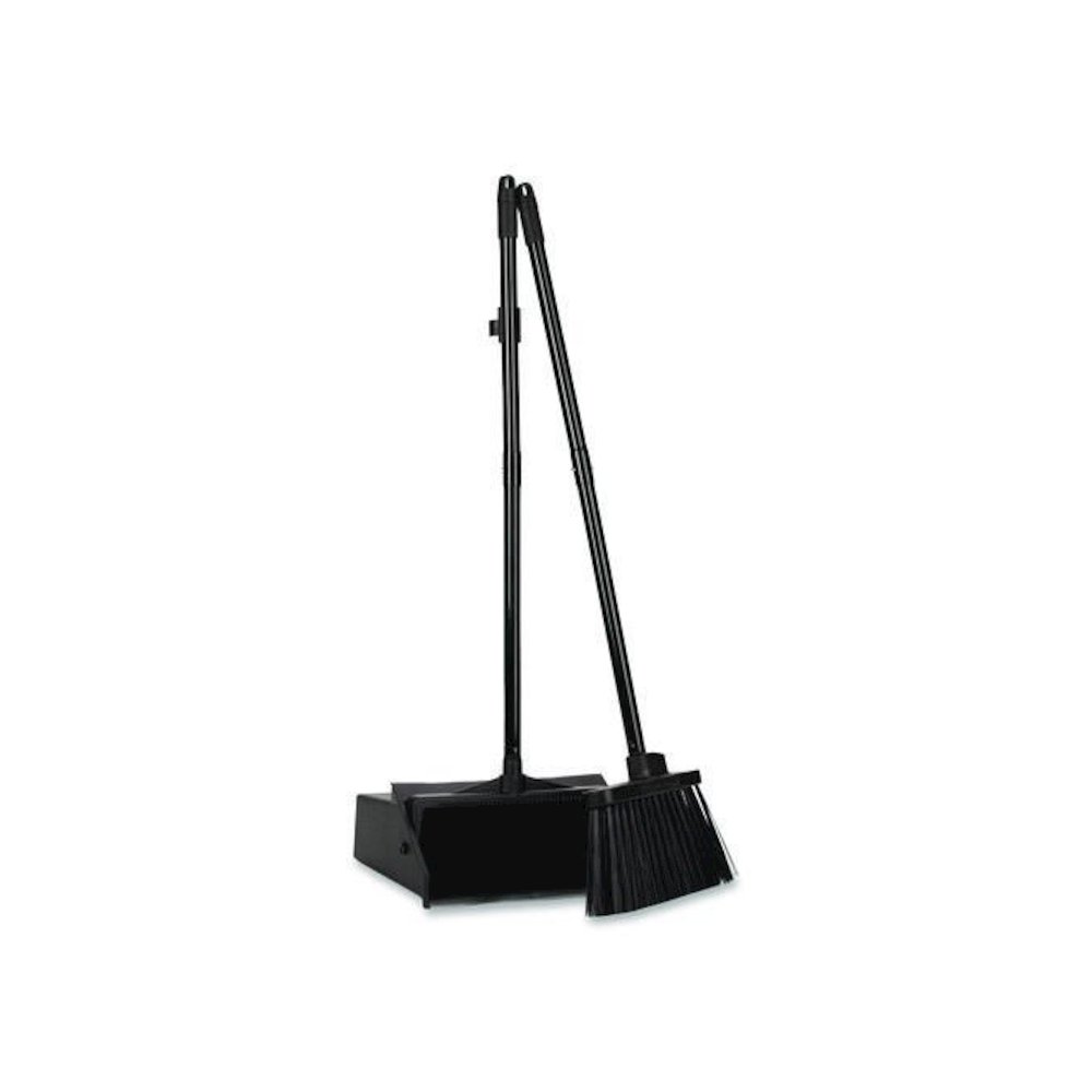 Duo-Pan Upright Dust Pan and Broom, 11.8 x 36, 24.5" Handle, Plastic, Black. Picture 4