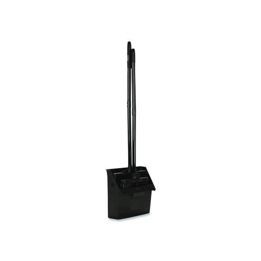 Duo-Pan Upright Dust Pan and Broom, 11.8 x 36, 24.5" Handle, Plastic, Black. Picture 5