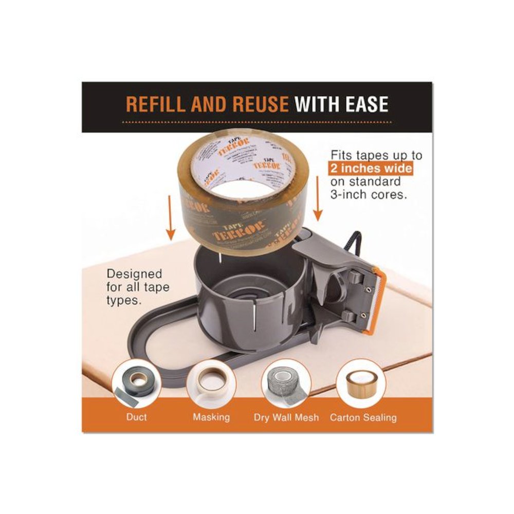Tape Dispenser with Tape, 3" Core, Polypropylene, Gray/Orange, 1 Dispenser, 1 Roll Pro-Grade Packaging Tape. Picture 5