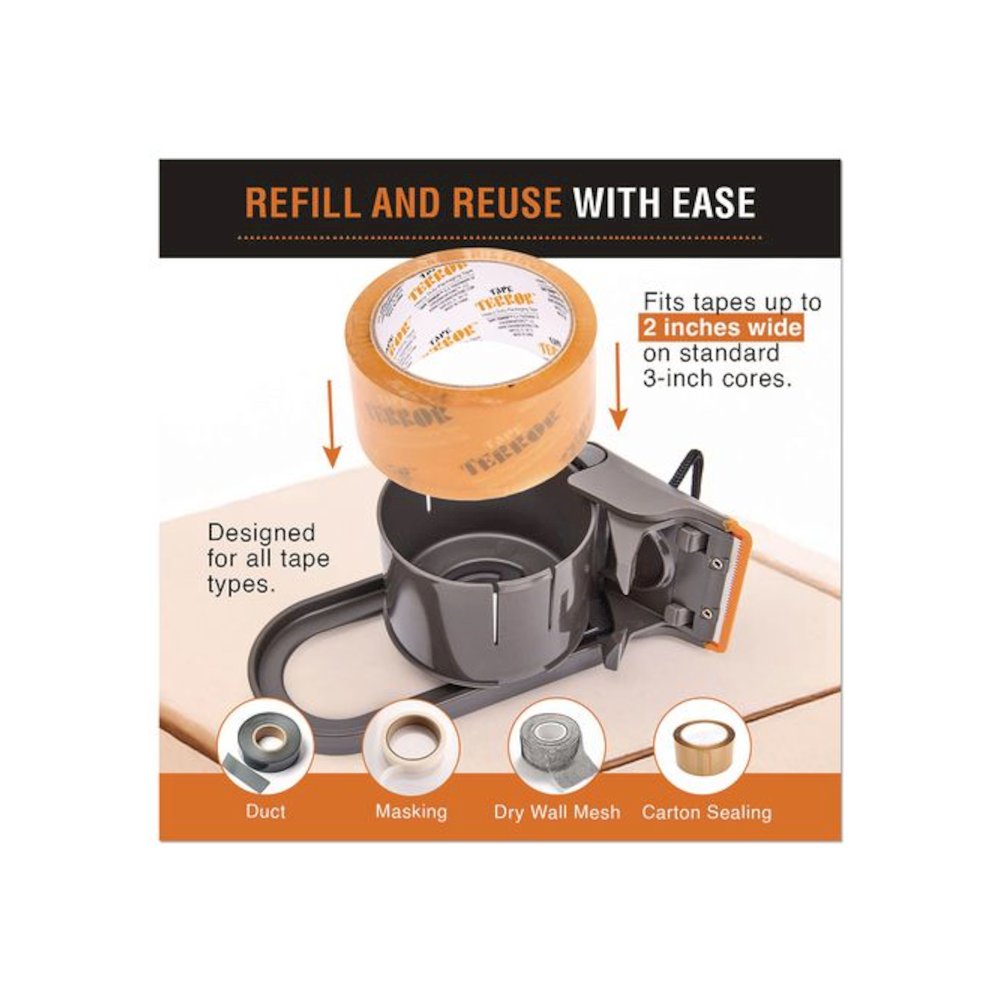 Tape Dispenser with Tape, 3" Core, Polypropylene, Gray/Orange, 1 Dispenser, 1 Roll Heavy-Duty Packaging Tape. Picture 5