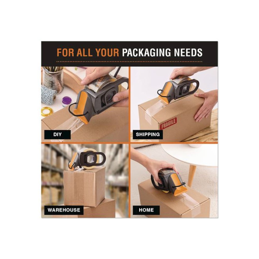 Tape Dispenser with Tape, 3" Core, Polypropylene, Gray/Orange, 1 Dispenser, 2 Rolls Pro-Grade Packaging Tape. Picture 6