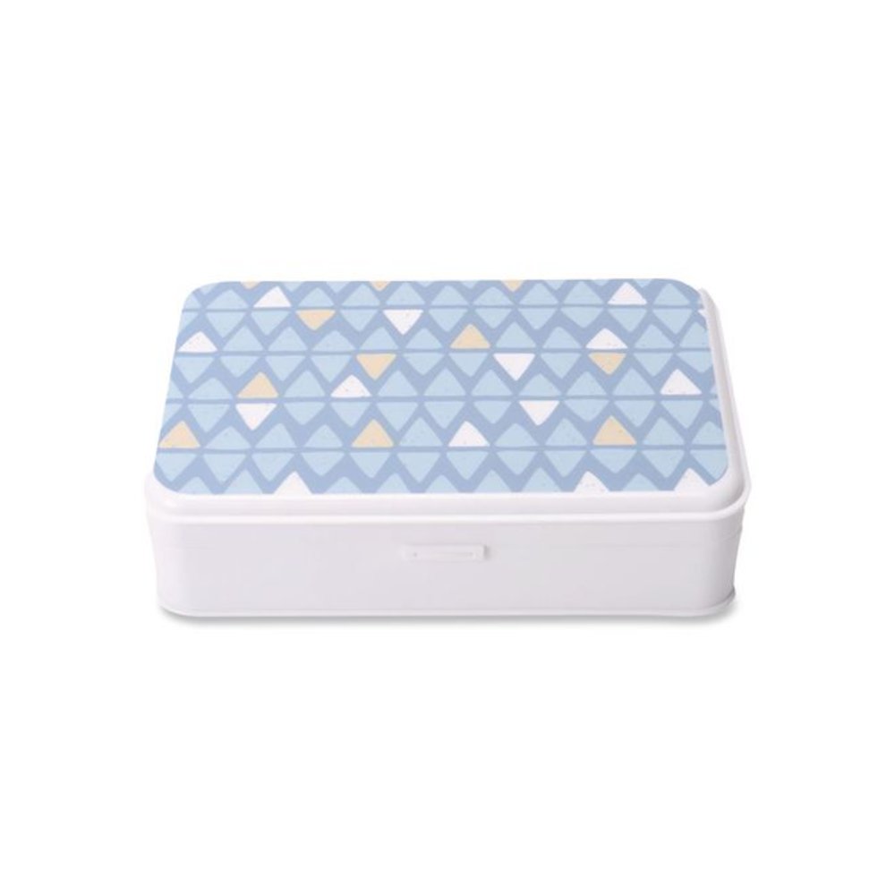Pencil Case, Triangle Pattern, 2 Compartments, 5" x 8.75" x 2.75", Blue/White. Picture 1