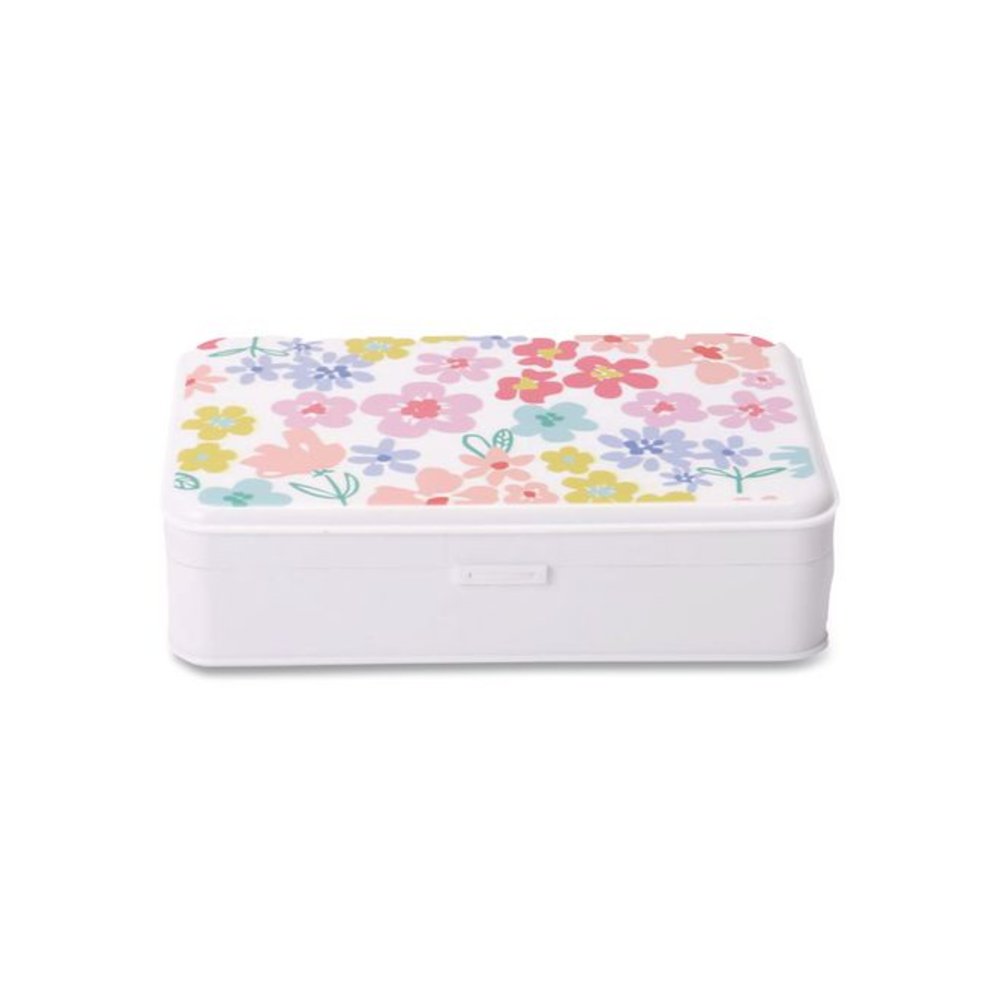 Pencil Case, Floral Pattern, 2 Compartments, 5" x 8.75" x 2.75", Pink/Yellow/Green. Picture 1