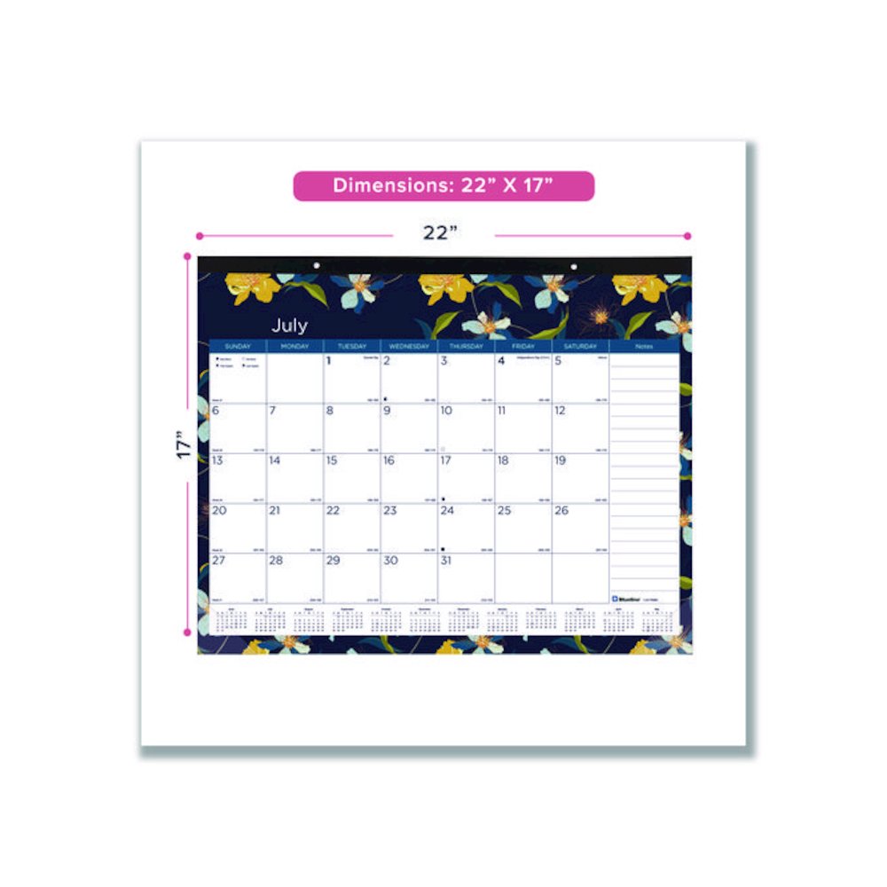 Academic 18-Month Desk Pad Calendar, Floral Artwork, 22 x 17, White/Multicolor Sheets, Black Headband, July 2025 to Dec 2026. Picture 2