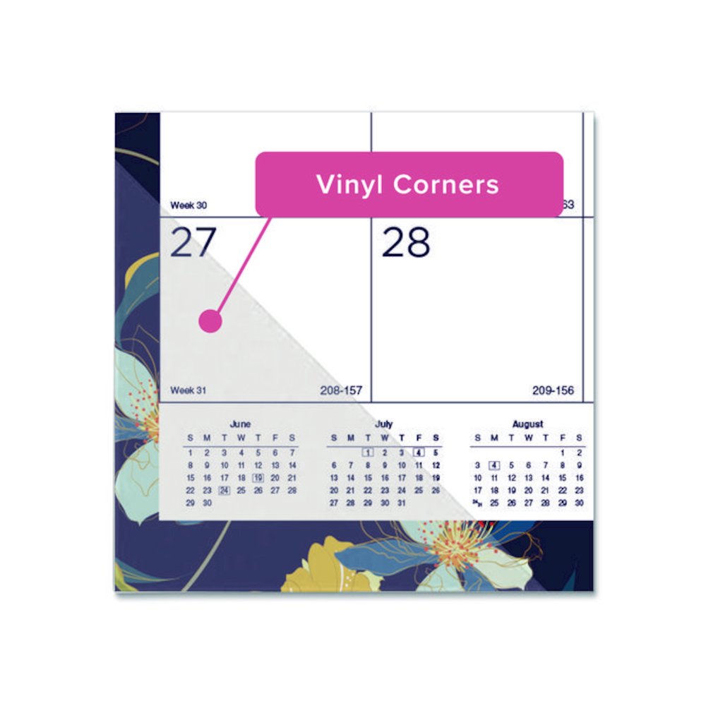 Academic 18-Month Desk Pad Calendar, Floral Artwork, 22 x 17, White/Multicolor Sheets, Black Headband, July 2025 to Dec 2026. Picture 4