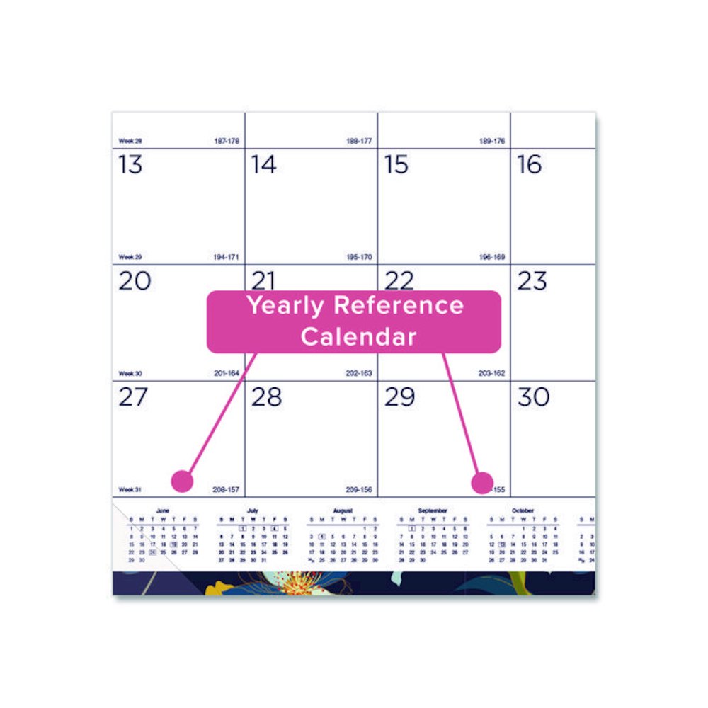 Academic 18-Month Desk Pad Calendar, Floral Artwork, 22 x 17, White/Multicolor Sheets, Black Headband, July 2025 to Dec 2026. Picture 5