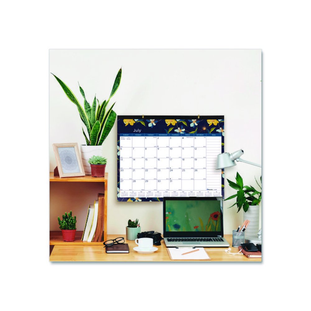 Academic 18-Month Desk Pad Calendar, Floral Artwork, 22 x 17, White/Multicolor Sheets, Black Headband, July 2025 to Dec 2026. Picture 6