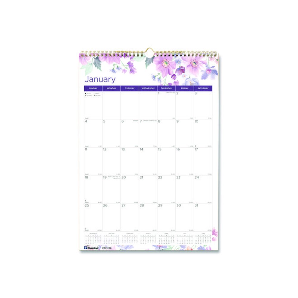 12-Month Colorful Wall Calendar, Passion Floral Artwork, 12 x 17, White/Multicolor Sheets, 12-Month (Jan to Dec): 2026. Picture 1