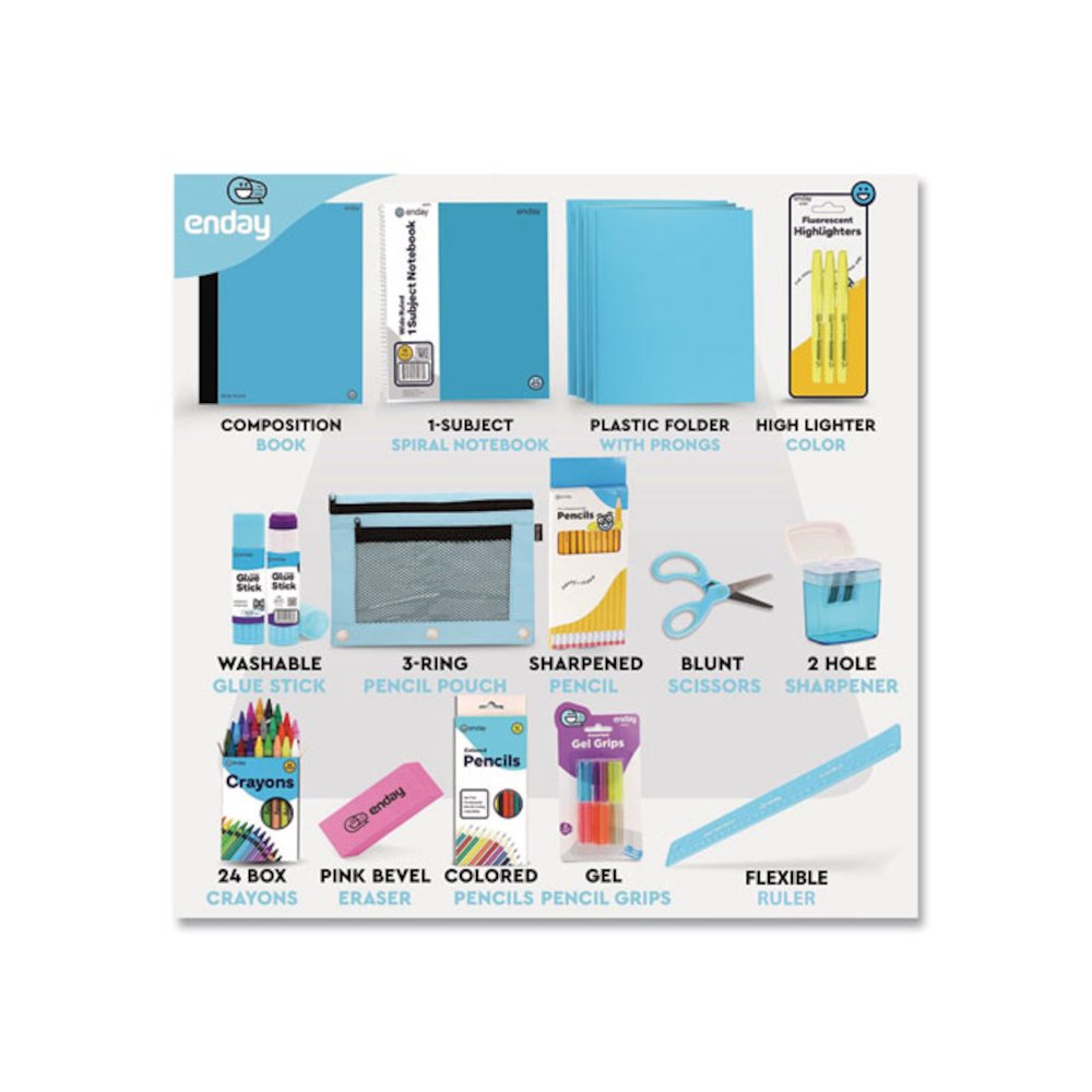 Back to School Supplies Kit for Grades K-5, Blue. Picture 3