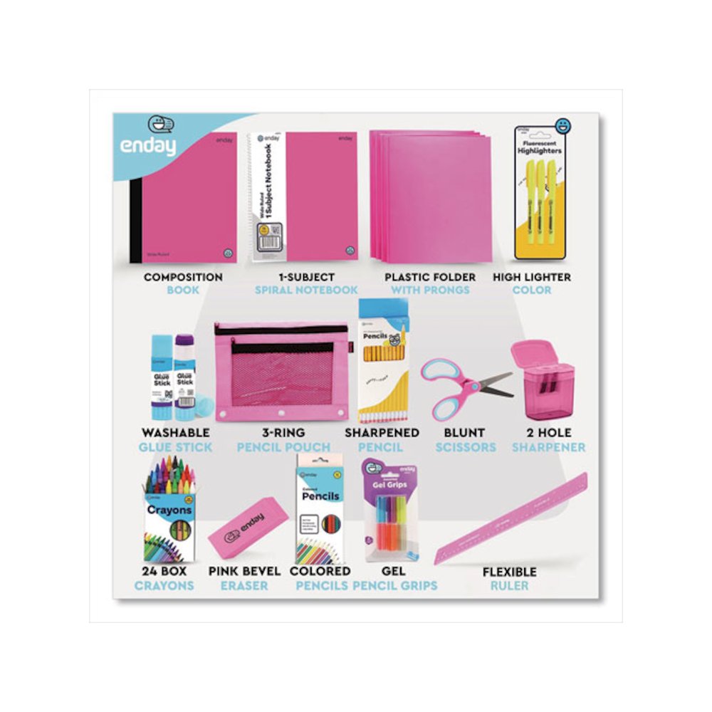 Back to School Supplies Kit for Grades K-5, Pink. Picture 3