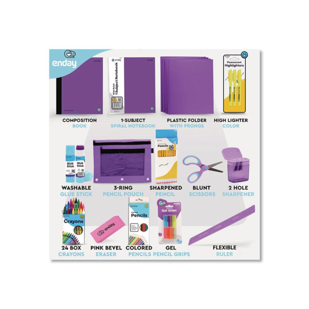 Back to School Supplies Kit for Grades K-5, Purple. Picture 3