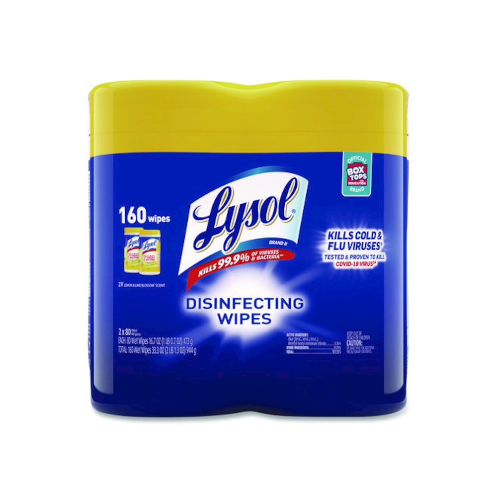 Disinfecting Wipes, 1-Ply, 7 x 7.25, Lemon and Lime Blossom, White, 80 Wipes/Canister, 2 Canisters/Pack, 3 Packs/Carton. Picture 2