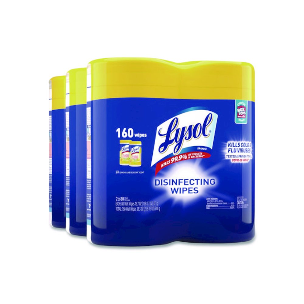 Disinfecting Wipes, 1-Ply, 7 x 7.25, Lemon and Lime Blossom, White, 80 Wipes/Canister, 2 Canisters/Pack, 3 Packs/Carton. Picture 1