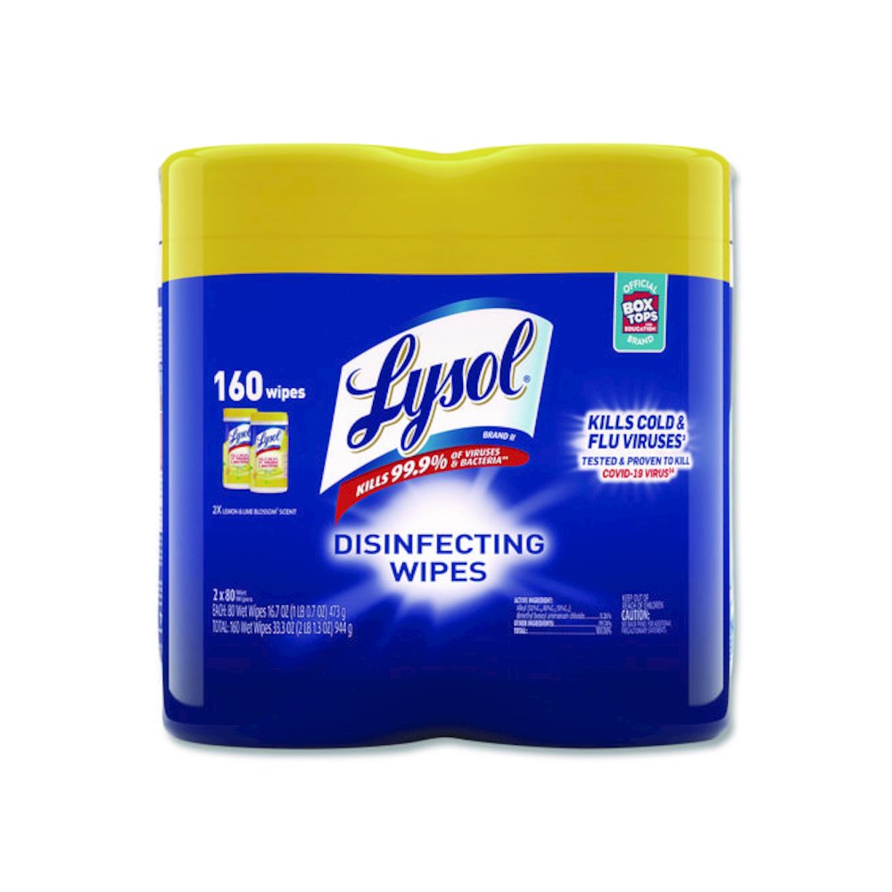 Disinfecting Wipes, 1-Ply, 7 x 7.25, Lemon and Lime Blossom, White, 80 Wipes/Canister, 2 Canisters/Pack. Picture 1