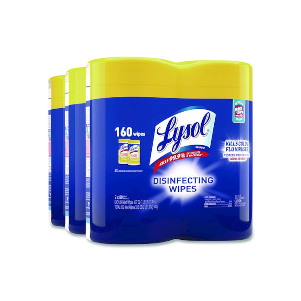 Disinfecting Wipes, 1-Ply, 7 x 7.25, Lemon and Lime Blossom, White, 80 Wipes/Canister, 2 Canisters/Pack. Picture 2