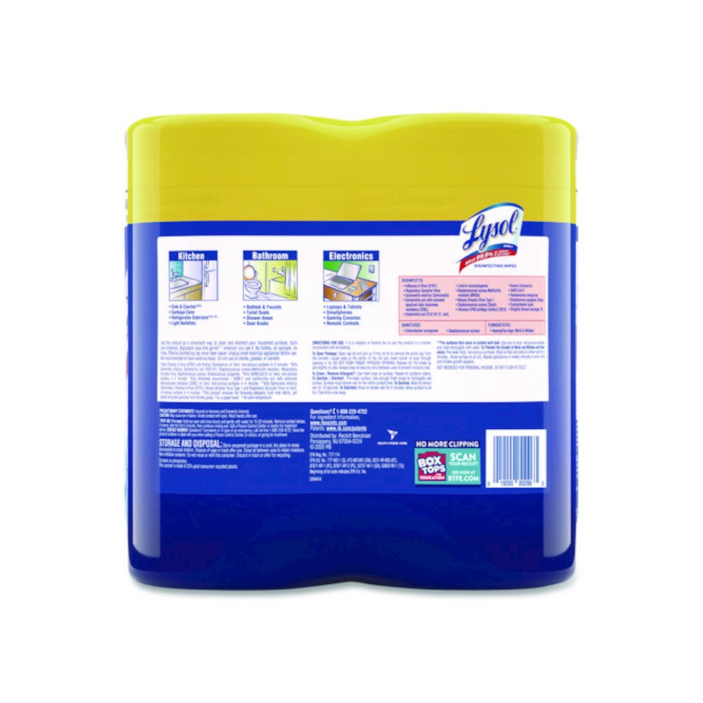 Disinfecting Wipes, 1-Ply, 7 x 7.25, Lemon and Lime Blossom, White, 80 Wipes/Canister, 2 Canisters/Pack. Picture 6