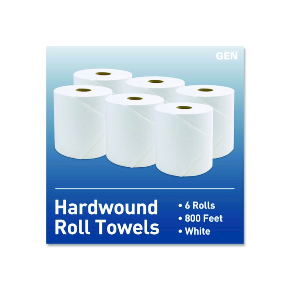 Hardwound Roll Towels, 1-Ply, 8" x 800 ft, White, 6 Rolls/Carton. Picture 3