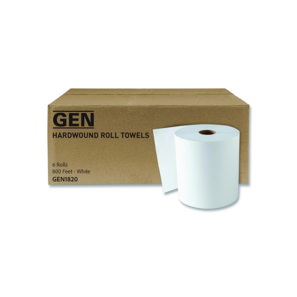 Hardwound Roll Towels, 1-Ply, 8" x 800 ft, White, 6 Rolls/Carton. Picture 1