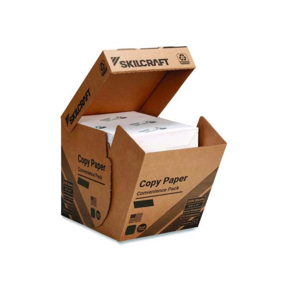 7530017253059, SKILCRAFT 50% Recycled Convenience Copy Paper, 92 Bright, 20 lb Bond, 8.5 x 11, White, Ream Wrap, 5 Reams/Box. Picture 1