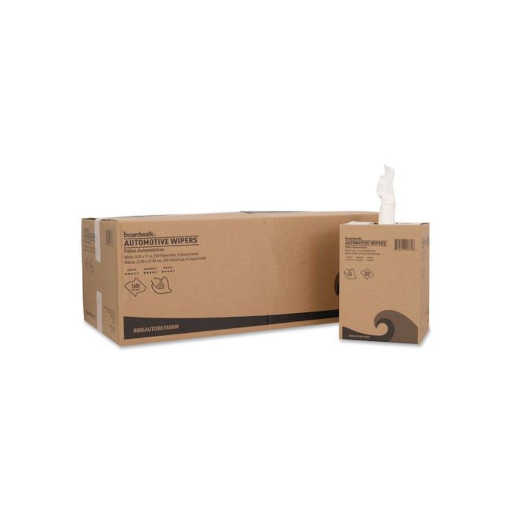 Automotive Shop Towels, 10.63 x 20.47, Unscented, White, 200/Box, 8 Boxes/Carton. Picture 1
