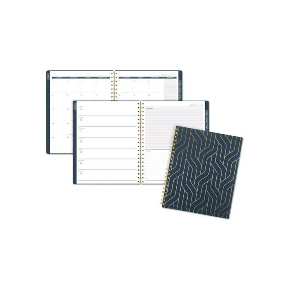 Hera Weekly Monthly Planner, Wavy Lines, 11 x 8.5, Black/Gold Cover, 12-Month (Jan to Dec): 2026. Picture 1