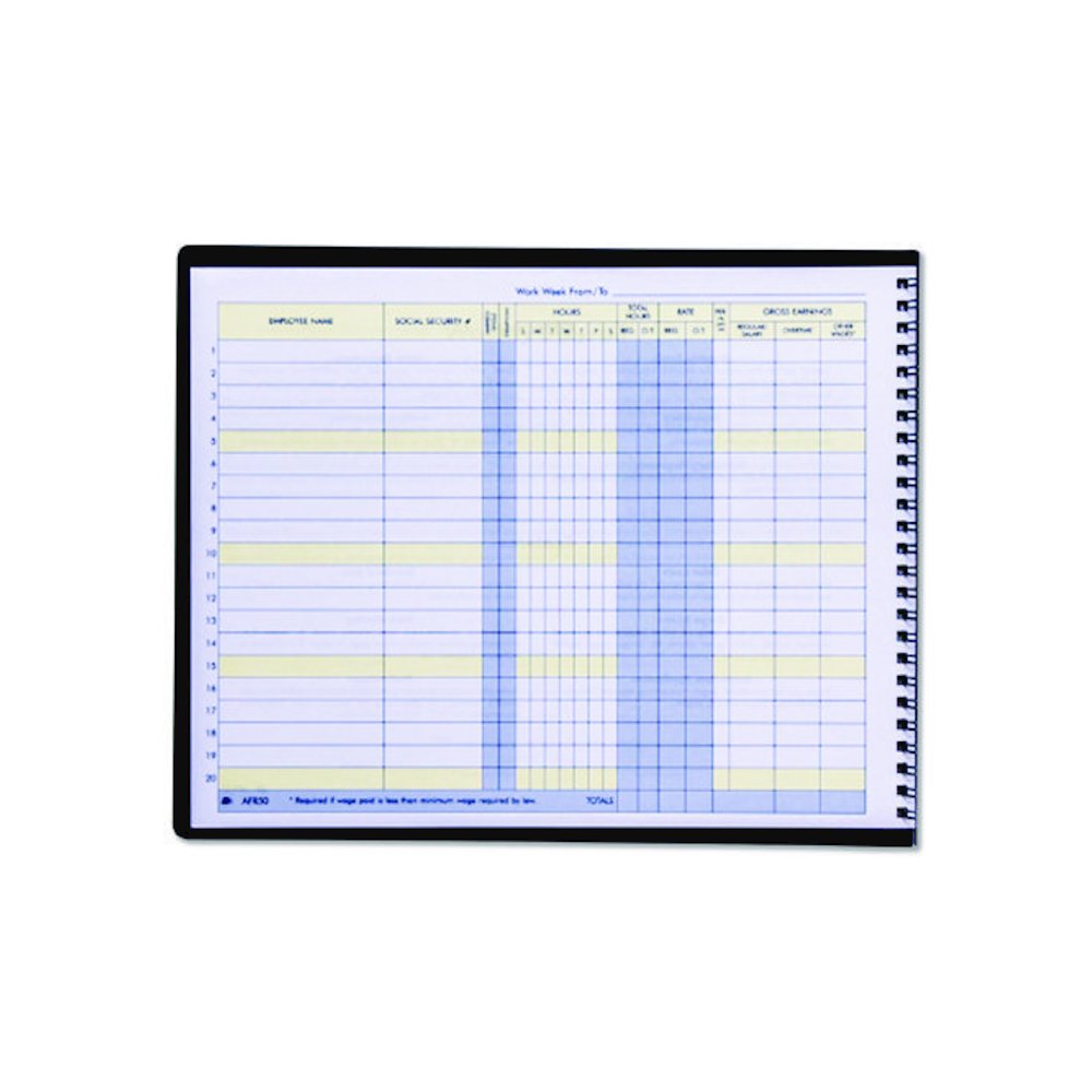 Weekly Payroll Record Book for 20 Employees, Two-Page Spread: 36 Columns, Royal Blue Cover, 8.5 x 11 Sheets, 56 Sheets/Book. Picture 2