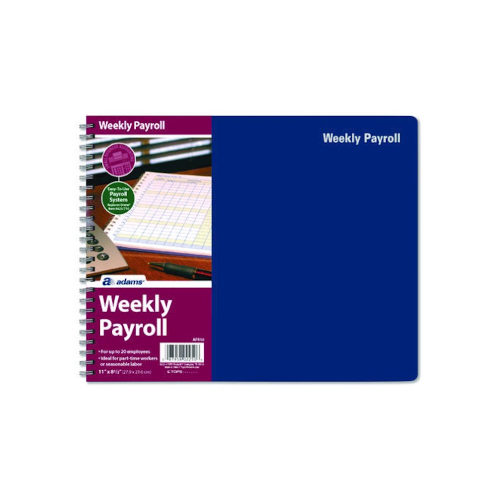 Weekly Payroll Record Book for 20 Employees, Two-Page Spread: 36 Columns, Royal Blue Cover, 8.5 x 11 Sheets, 56 Sheets/Book. Picture 1