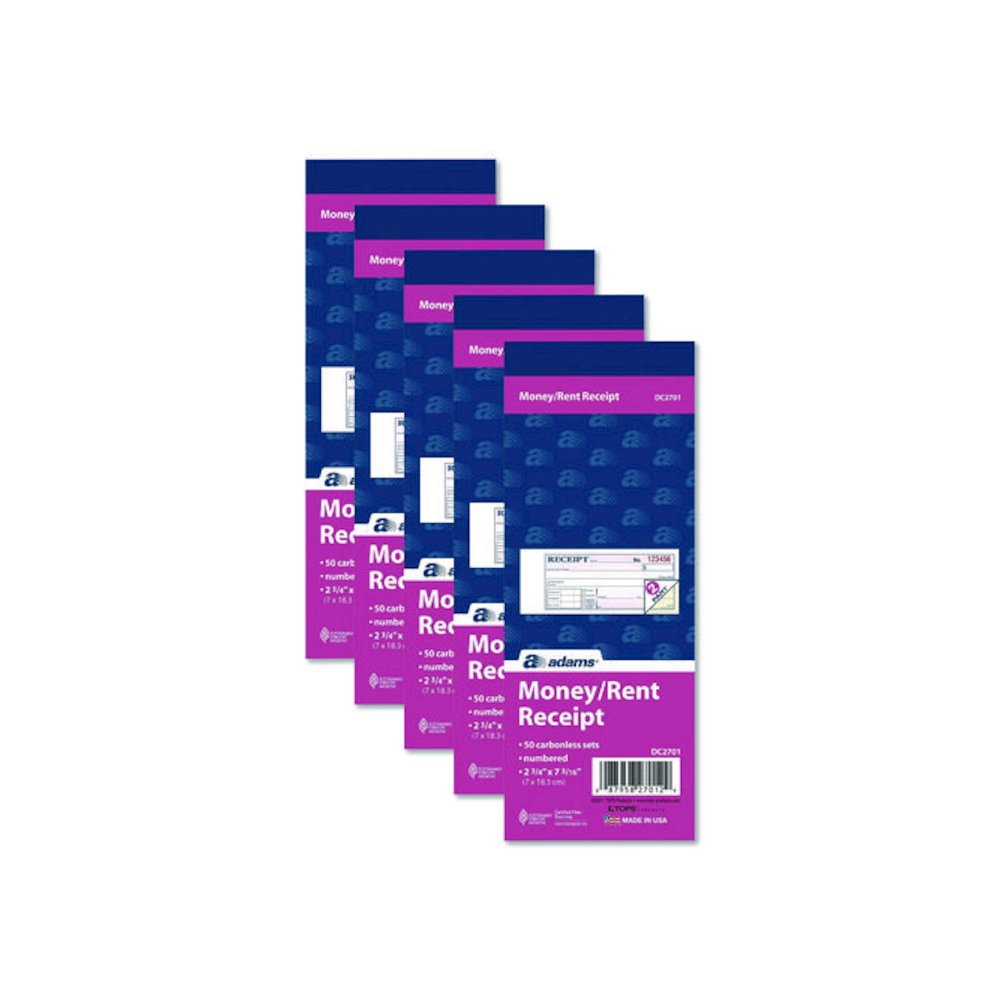 Money/Rent Receipt Book, Two-Part Carbonless, 6.69 x 2.75, 50 Receipts/Book, 5 Books/Pack. Picture 1