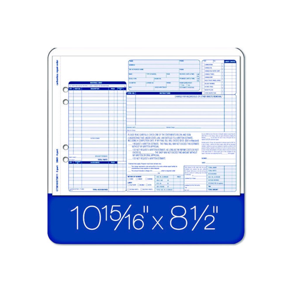 Multipart Auto Repair Work Order Forms with Checklist for Routine Jobs, Three-Part Carbonless, 10.94 x 8.5, 50 Forms Total. Picture 3