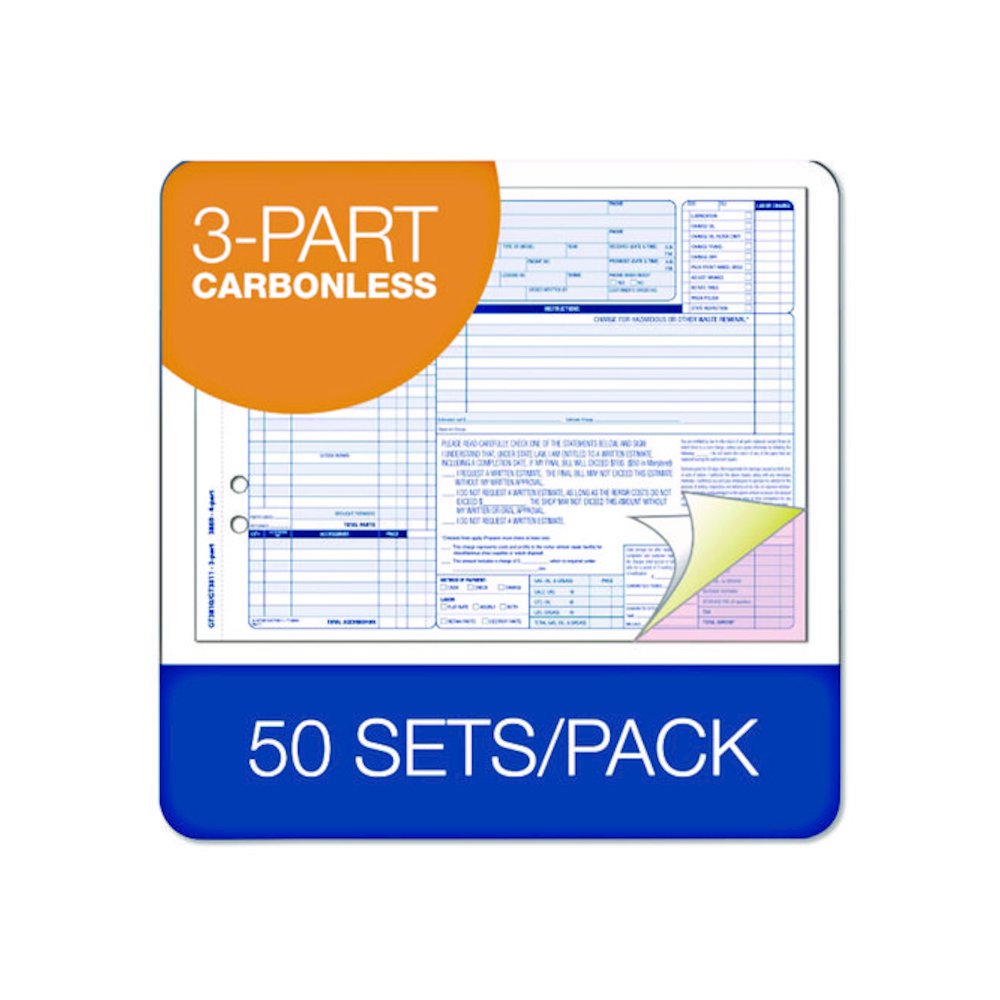 Multipart Auto Repair Work Order Forms with Checklist for Routine Jobs, Three-Part Carbonless, 10.94 x 8.5, 50 Forms Total. Picture 4