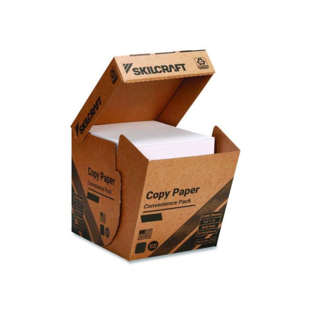 7530017253060, SKILCRAFT 50% Recycled Convenience Copy Paper, 92 Bright, 20 lb Bond Wt, 8.5 x 11, White, Bulk, 2,500/Box. Picture 1