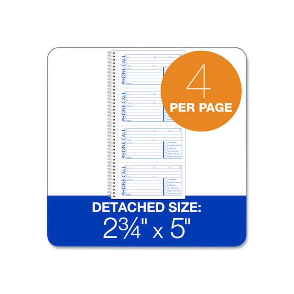 Wirebound Telephone Message Book, Two-Part Carbonless, 4.75 x 2.75, 4 Forms/Sheet, 400 Forms Total. Picture 2