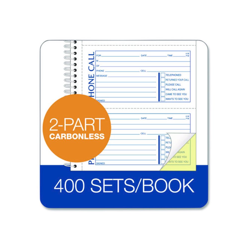 Wirebound Telephone Message Book, Two-Part Carbonless, 4.75 x 2.75, 4 Forms/Sheet, 400 Forms Total. Picture 3