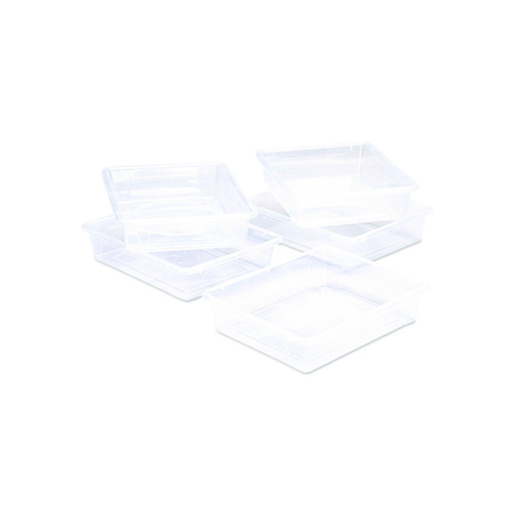 Storage Tray, Flat, 1.69 gal, 10.65" x 13.17" x 2.96", Translucent, 5/Pack. Picture 1