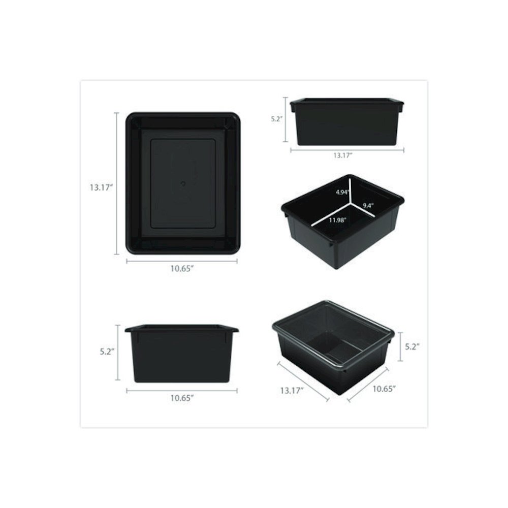 Storage Tray, Deep, 2 gal, 10.65" x 10.65" x 5.2", Black, 5/Pack. Picture 5