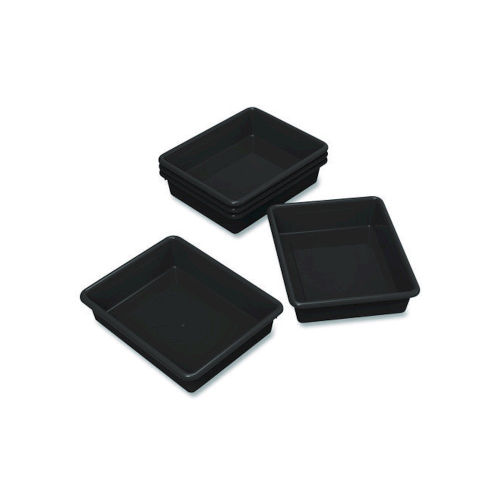 Storage Tray, Flat, 102.4 oz, 10.65" x 10.65" x 2.96", Black, 5/Pack. Picture 1